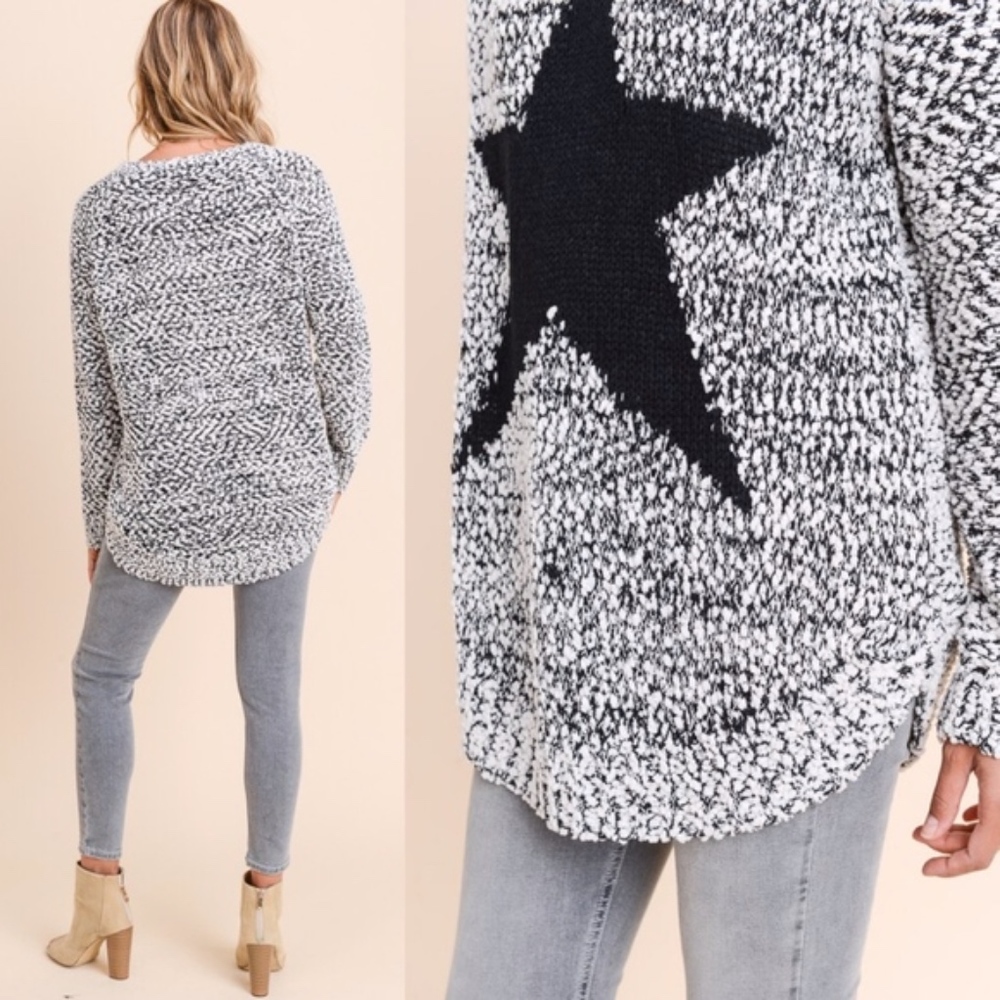STAR LOVE Fuzzy Sweater - BLACK - Picture 3 of 3